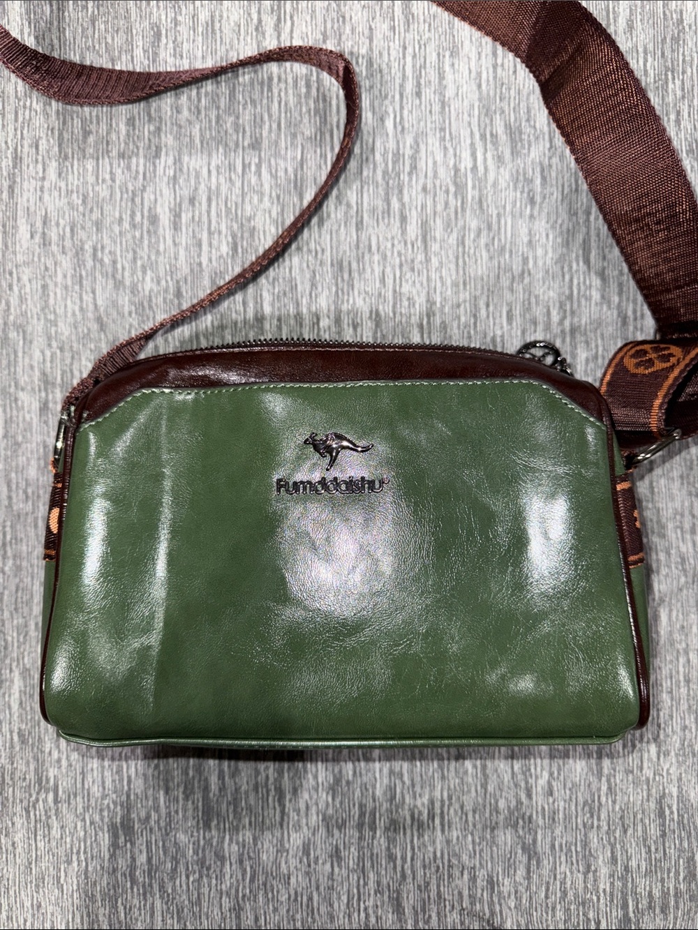 Green and Brown Leather Crossbody Messenger Bag